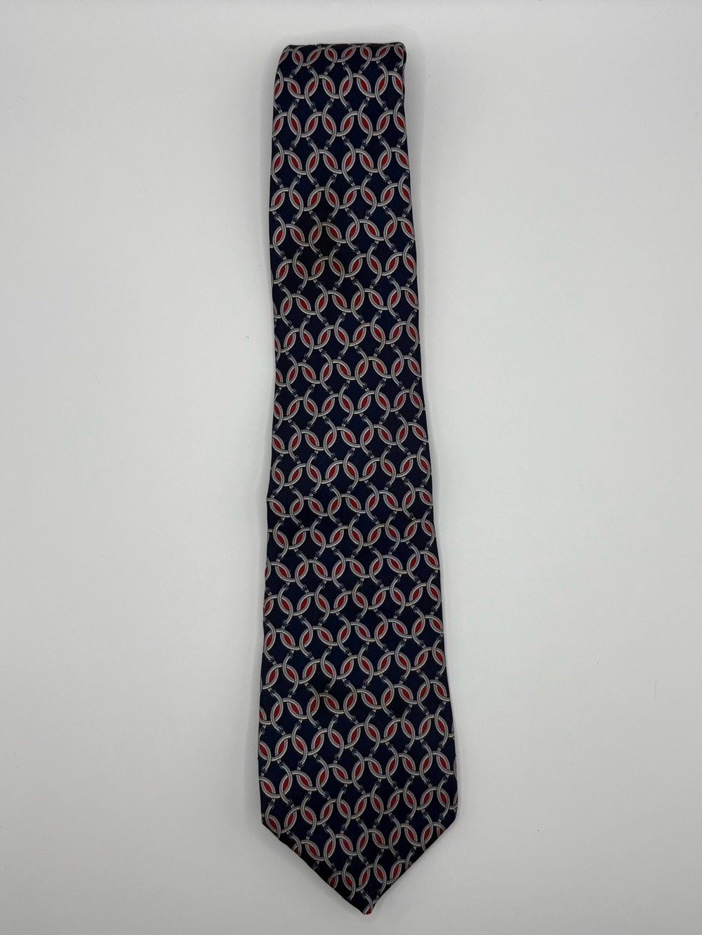 Christian Dior Monsieur Silk Tie Navy Red Geometric Pattern Designer Necktie
